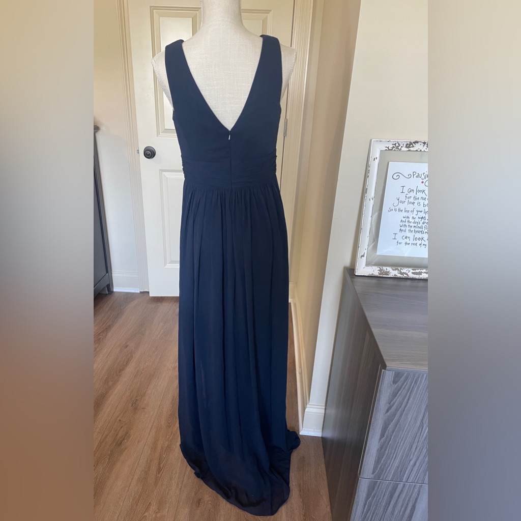 New Dessy Collection Sleeveless V-Neck Chiffon Gown Midnight Blue Size 8r Navy